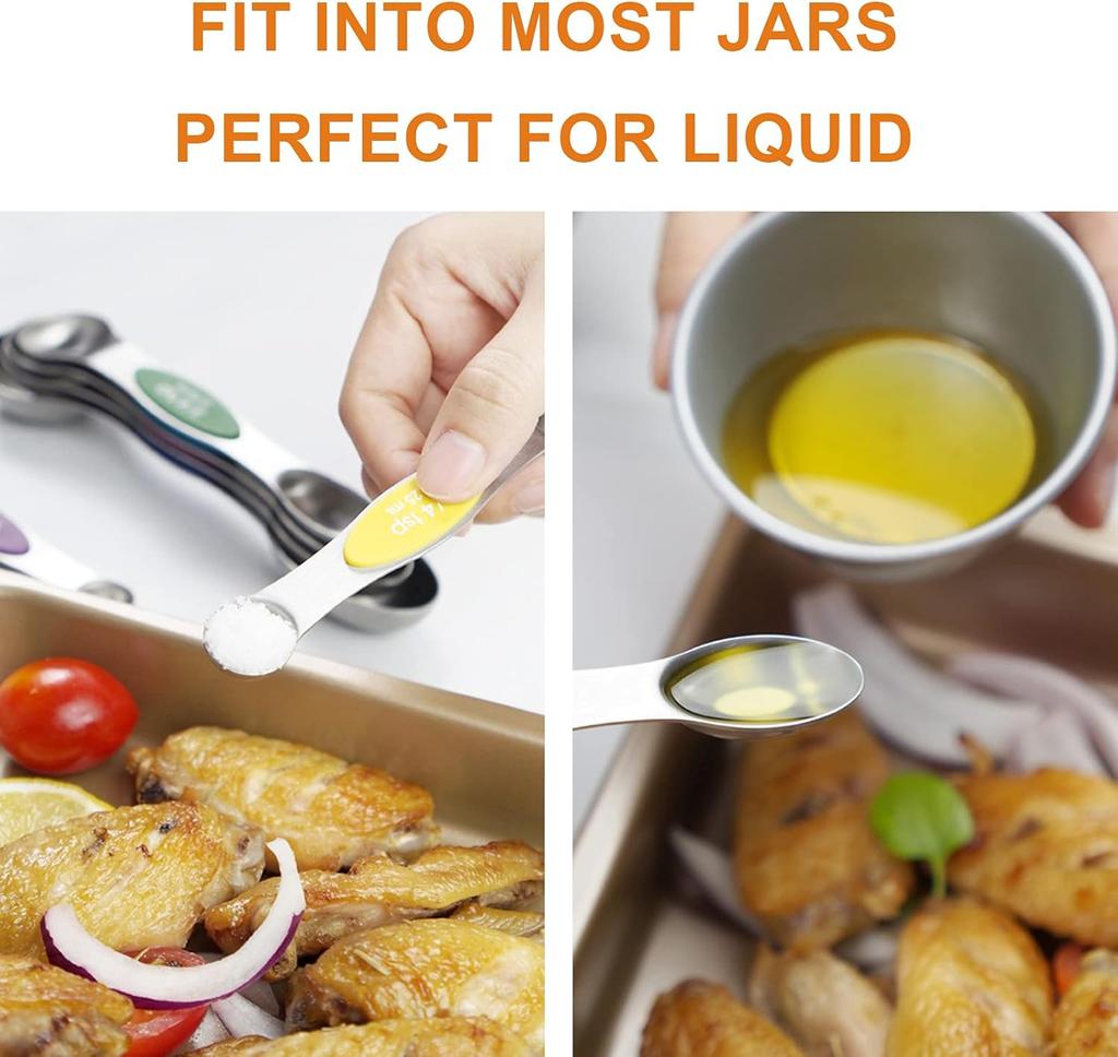 9pcs Magnetic Measuring Spoons Set Stainless Steel Leveler Dual Sided Seasoning Spice Scale Double Head Scoops Kitchen Gadgets