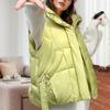 GMXIA Women's Vintage Casual Solid Color Print Autumn Winter Sleeveless Stand Up Jackets & Coats