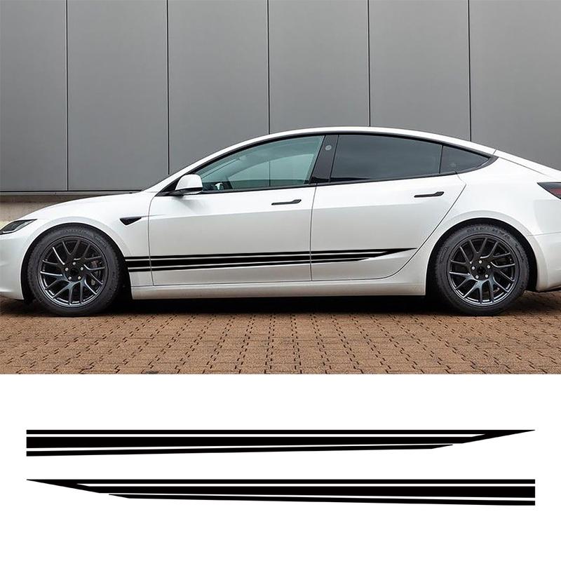 2PCS For Tesla Model 3 Car Body Side Sticker Striped Racing Style Decor Decal  Vinyl Cover Auto Tuning Accessories
