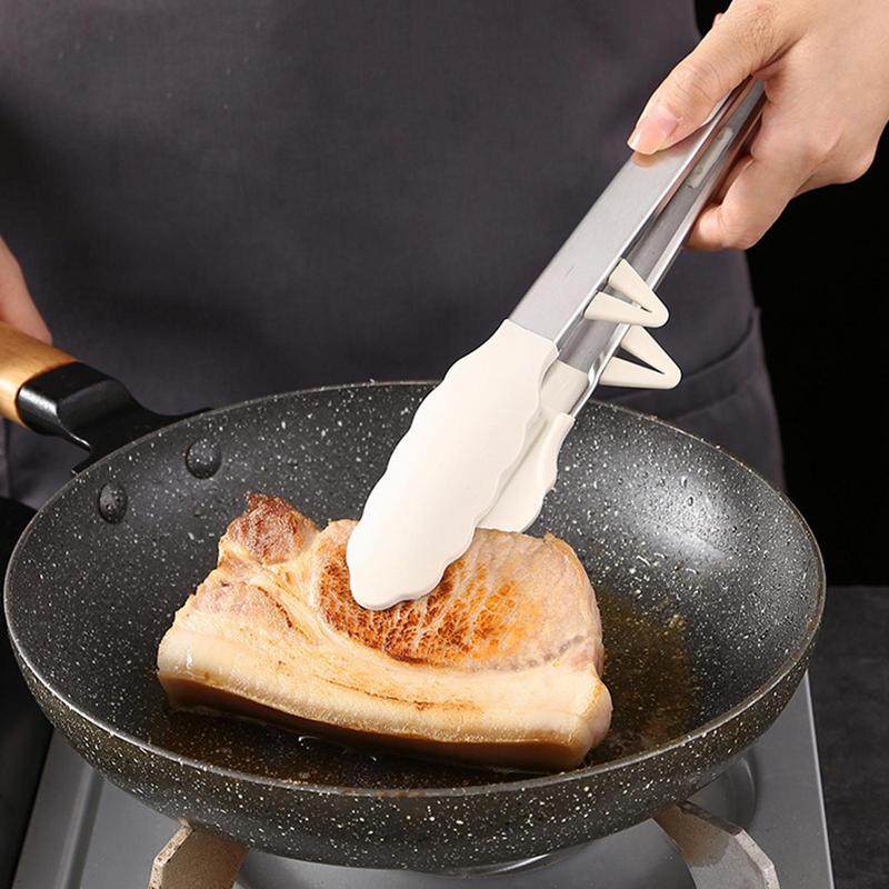 Kitchen Cooking Tongs Heat Resistant Stainless Steel BBQ Tong With Silicone Tips And Stand Design For Salad Grill 11 Inches