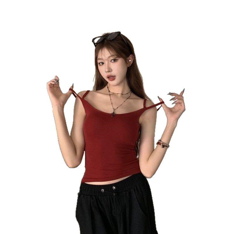 Korean Style Double Strap Slim Fit Camisole for Women – Versatile, No-Pad, Beautiful Back Design