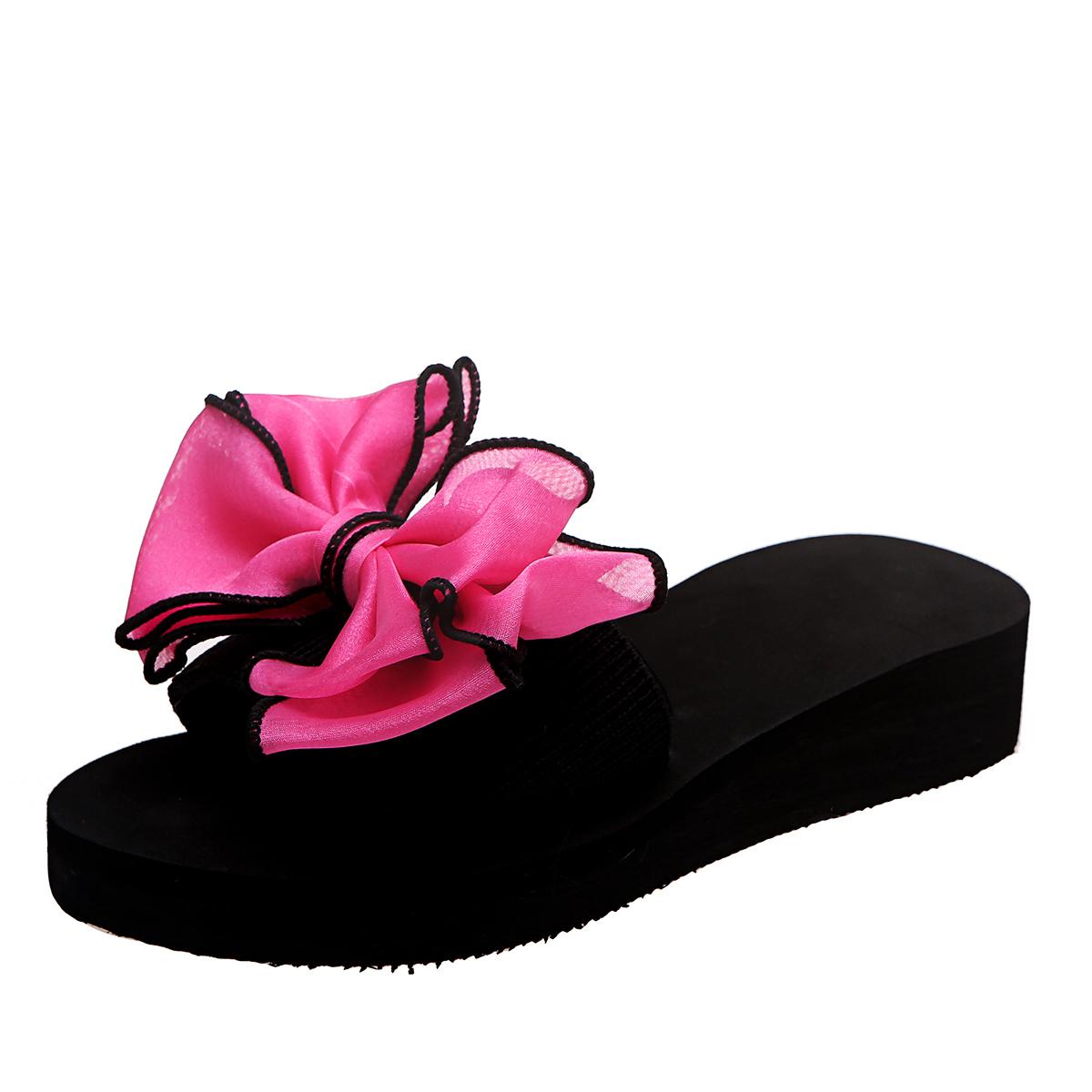 

Модные женские сандалии на танкетке, летние новые, с круглым носком и открытым носком, из ткани с бантом-бабочкой, на толстой подошве, противоскользящие, износостойкие шлепанцы 42