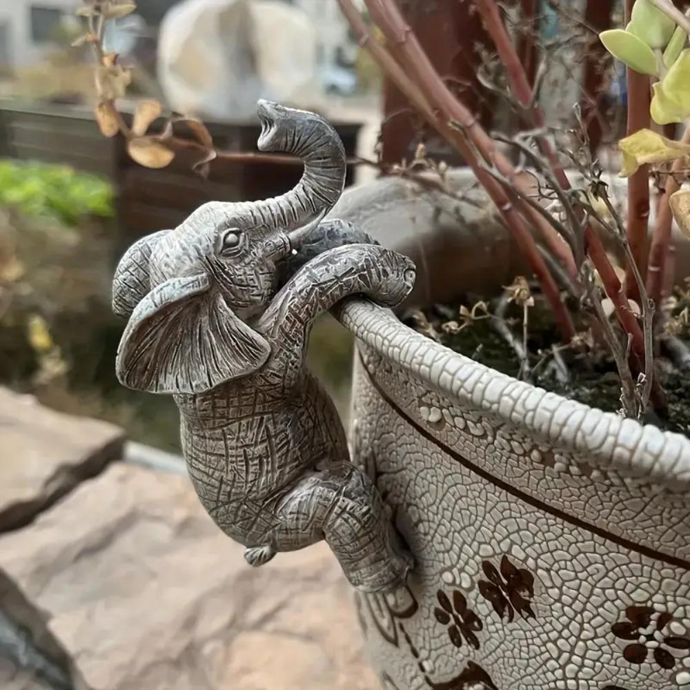 Resin Crafts Cute Elephant Statue Charming Elephant Flower Pot Hugger  Garden Balcony Decor