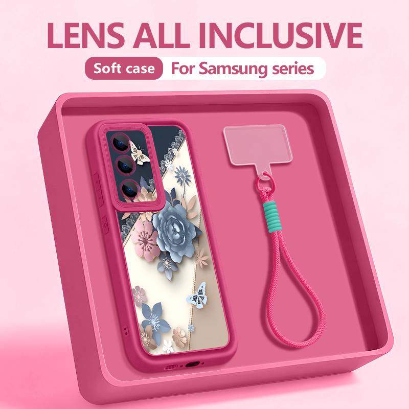 INS Watercolor Floral Hand Strap Case For Samsung S26 S25 Ultra S24 FE S23 Plus S22 S21 A15 A16 A17 A35 A36 A37 A54 A55 A56 A57 5G Bumper Cover