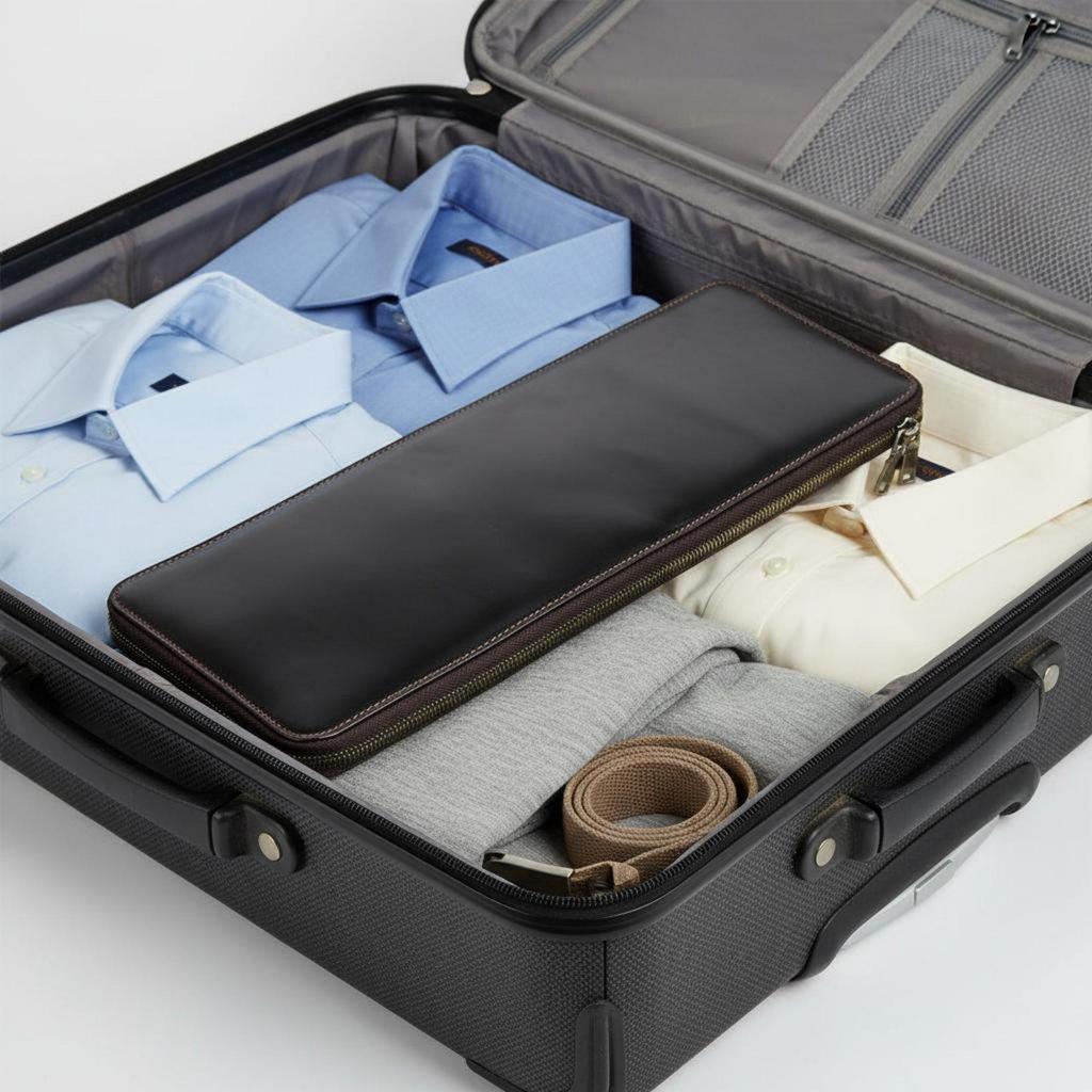 Travel Tie Case Portable Leather Necktie Storage Box for Business Commuters, Men