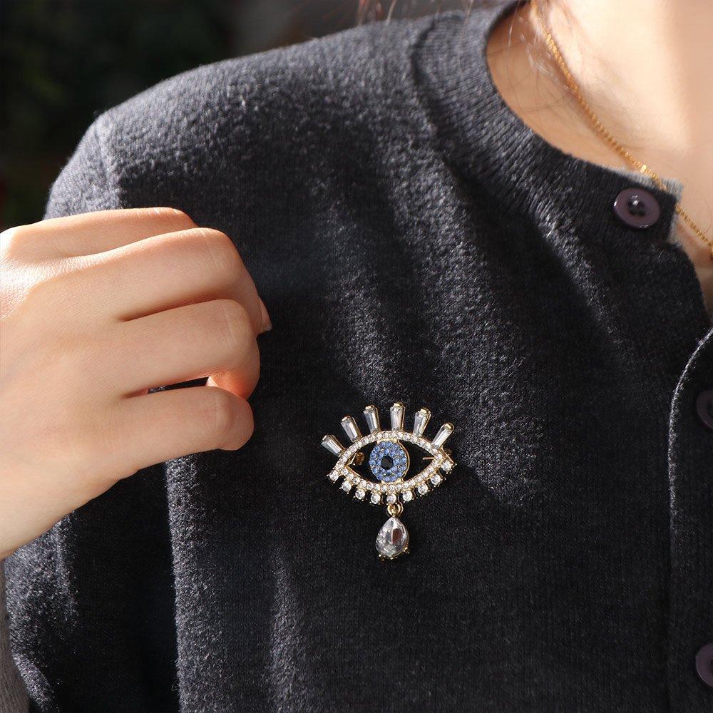 Hollow Out Devil Eye Brooch Pin Crystal Pendant Rhinestone Eye Brooches  Clothes Accessories