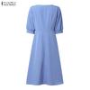 ZANZEA Women Casual Square Collar Summer Half Sleeve Dress
