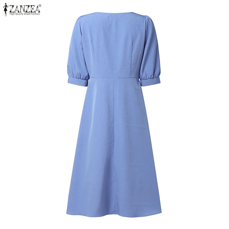 ZANZEA Women Casual Square Collar Summer Half Sleeve Dress