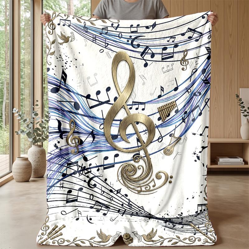 Music Notes Harmony 3 Theme Blanket Lightweight Warm Flannel Blanket Decorative Throw Blanket for Home Decoration