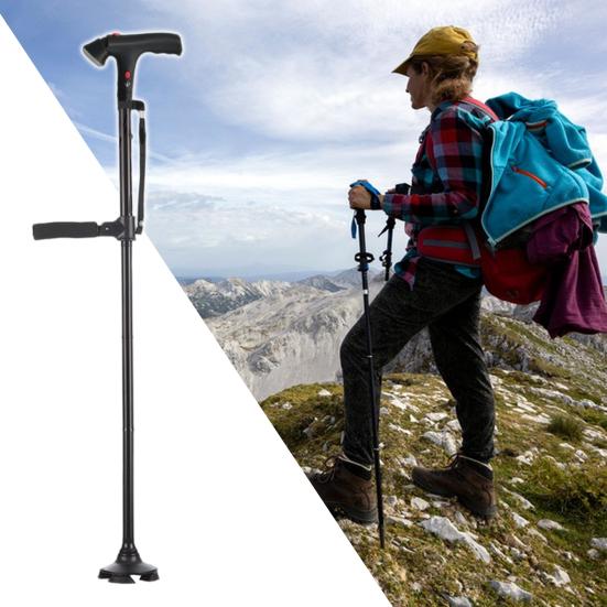 Yousheng Gehstock aus Aluminiumlegierung mit Licht, Alarm, höhenverstellbar, rutschfest, leicht, Doppelgriff, faltbar, Outdoor-Trekkingstock, Gehen