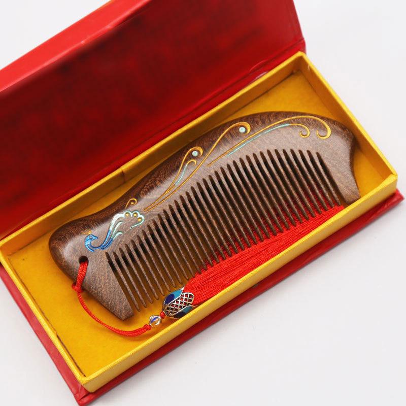 

Black Gold Sandalwood Phoenix Tail Wood Comb Gift Set - Engraved Mother s Day Present in Stock