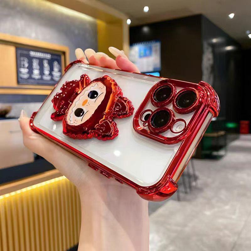 Applicable to iPhone16 Labu mirror bracket mobile phone case Apple 15 electroplated four-corner airbag anti-drop 14 soft case