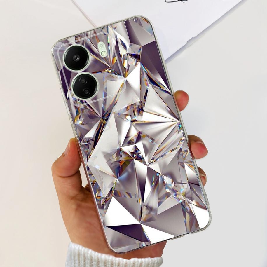For Xiaomi POCO C65 Case Transparent Silicone Soft TPU Phone Cover For Xiaomi Mi Poco C65 Protective Bumper PocoC65 Flower Funda