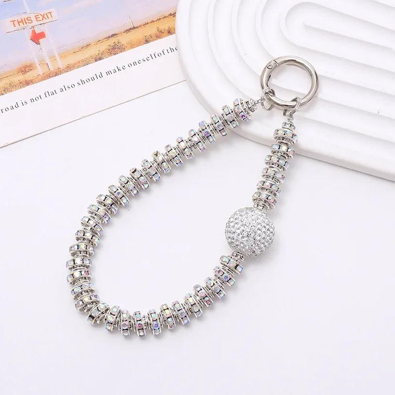 Diamond Pendant Phone Lanyard Universal Lanyard Anti-lost Luxury Diamond-encrusted Wrist Chain Short Pearl Diamond Ring Strap