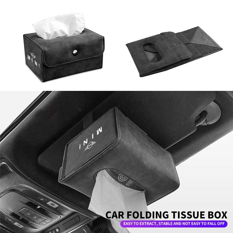 Multifunctional Leather Tissue Box Car Folding Tissue Box For BMW Mini Cooper One Countryman R50 R53 R56 R60 F55 F56 F57 Clubman