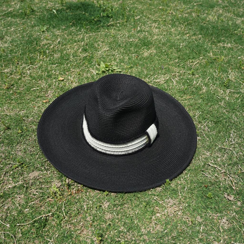 French Retro Black Big Brim Panama Jazz Top Hat Women'S Summer Vacation Beach Sunshade Sun Protection Japanese Straw Hat