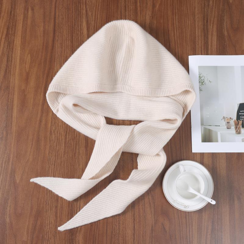 Women's 100% Cashmere Hooded Scarf Windproof Solid Color Knit Soft Shawl Elegant Neck-Protect Fashion Outdoor Winter Accessory