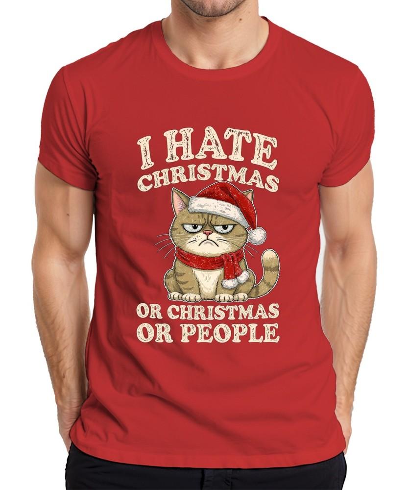 I Hate Christmas Or Christmas Or People Funny Cat Sarcastic Unisexs Tshirt