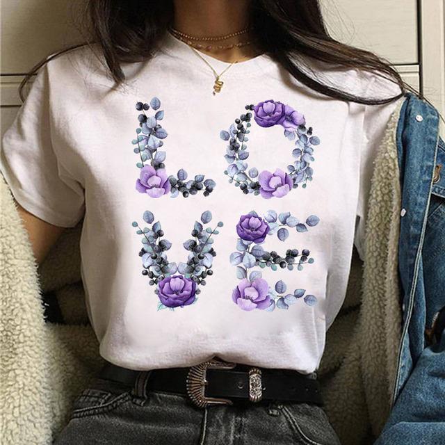 

Cute Casual Flowers Letters Love Graphics Women T-Shirts Summer Shirts Short Sleeve O-Neck Female Tops Kawaii Clothing S білий
