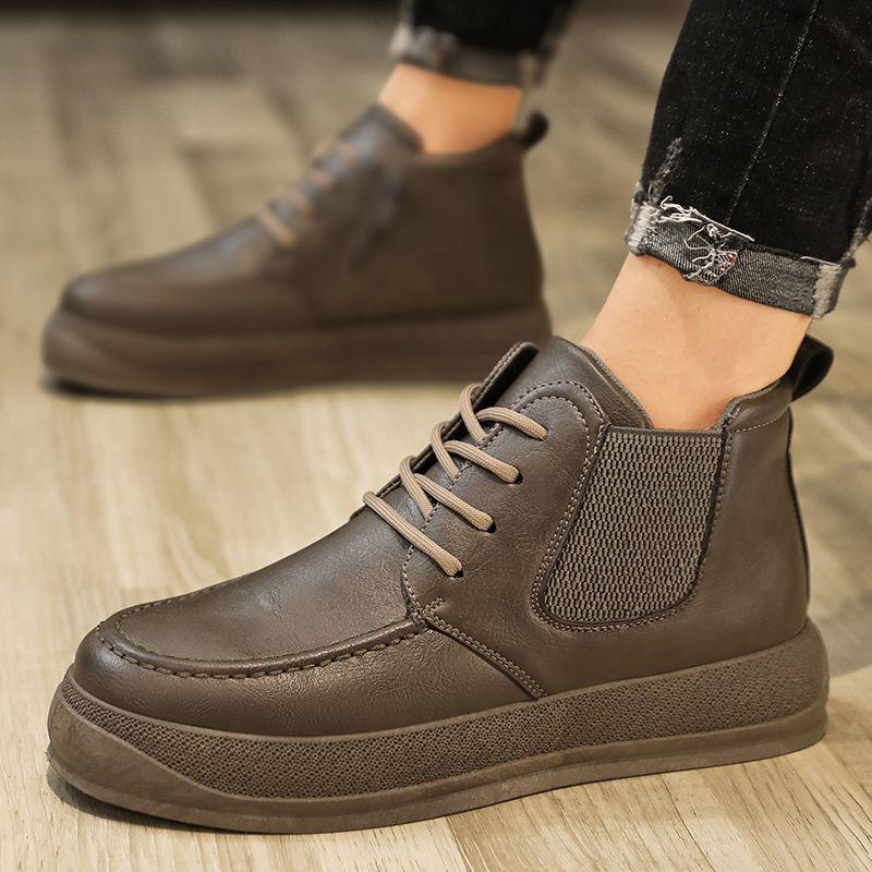 

Man Casual Chelsea Boots High Top Thick Sole Leather Shoes Men Water Proof in Promotion Cowhide Quality Fashion Adults Retro New 44