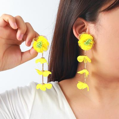 Handmade Layered Chiffon Floral Earrings Women Beach Vacation Style Lightweight Statement