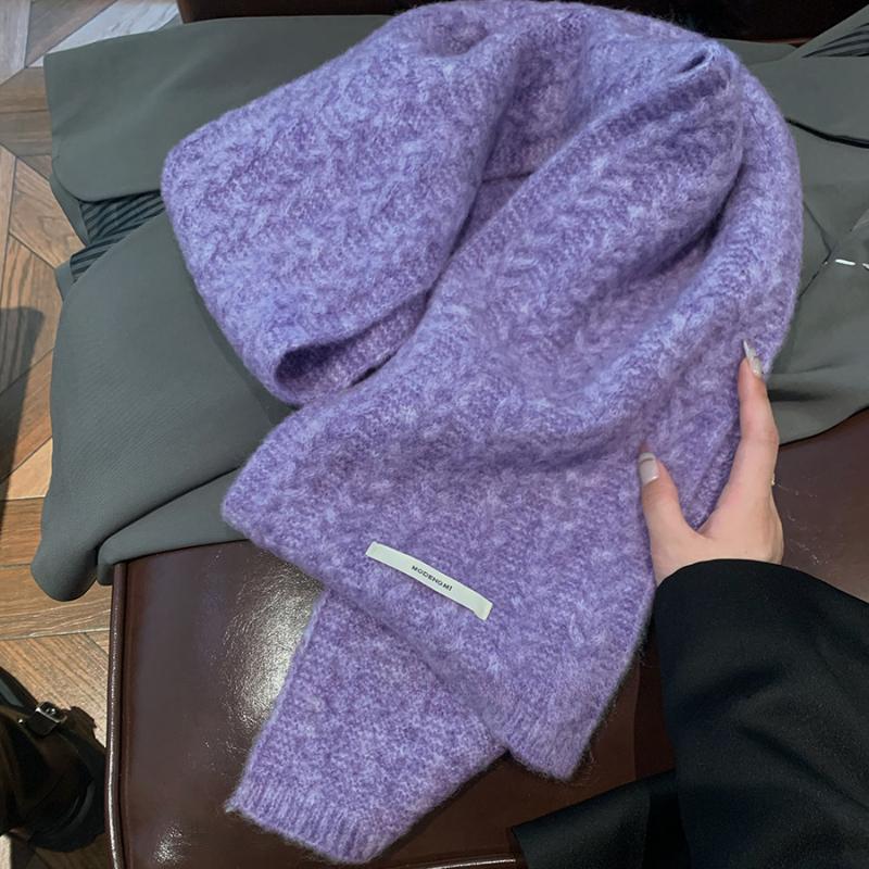 

Винтажный вязаный шарф женский осенне-зимний корейский стиль универсальный теплый утолщенный студенческий шейный шарф модель для пары One Size фиолетовый