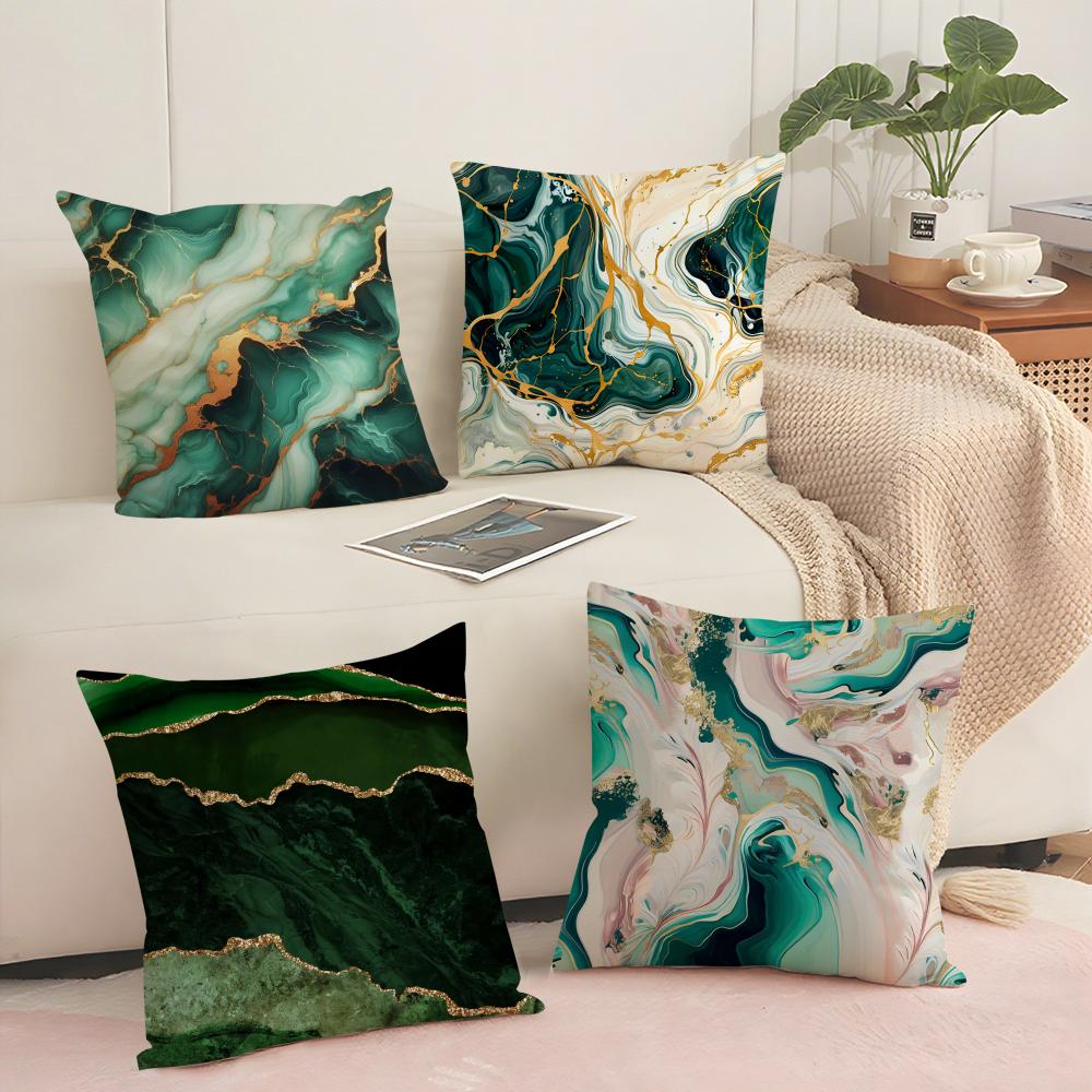 Green Gold Blush Marble Cushion Cover Soft Short Plush Pillow Cover Smooth Cozy Texture Aesthetic Cushion Case Home Decor