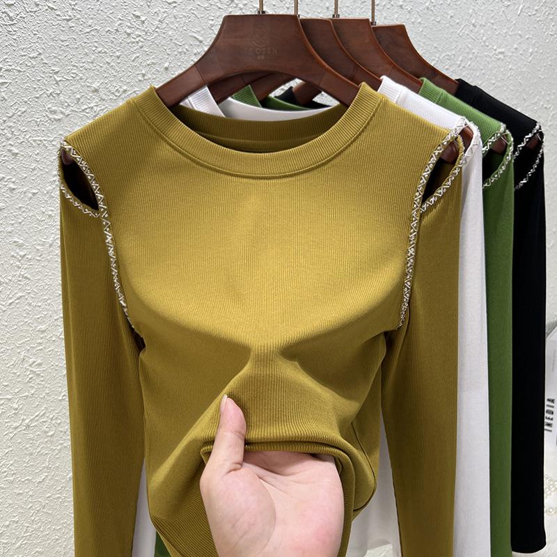Crew neck long-sleeved women's clothing trendy new Woodale high-quality black bottoming shirt women's spring and summer outer wear