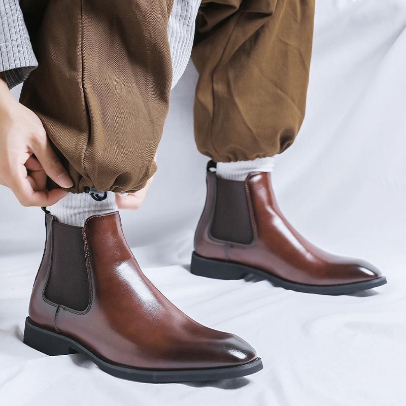 Nischenmarke Originaldesign Klassischer britischer Stil Chelsea Boots für Herren Schwarz Braun Spitz Lässig Hochzeit Bankett Lederschuhe