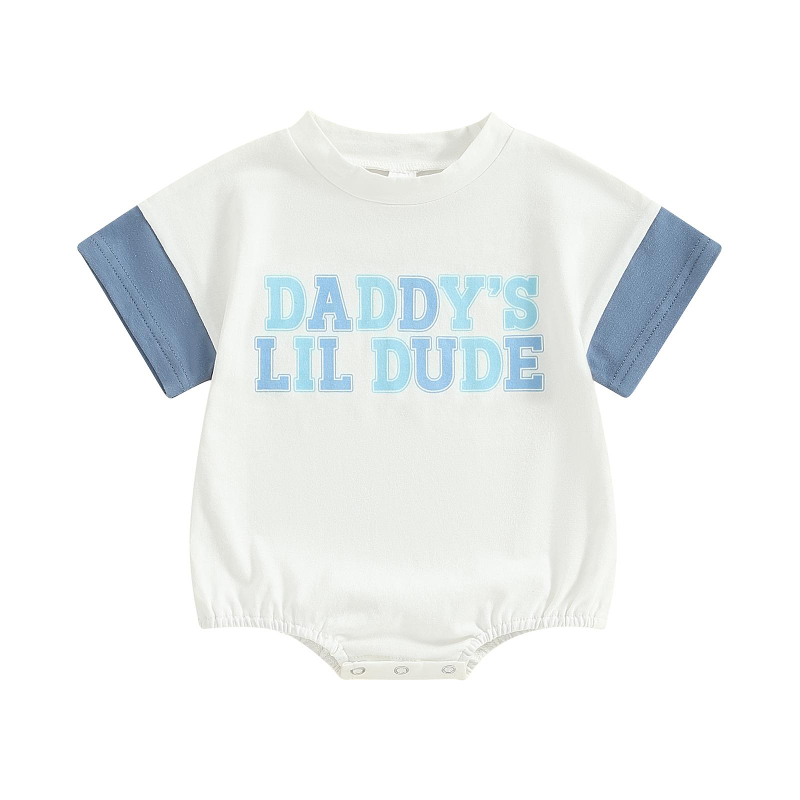 

Дитячий ромпер для хлопчиків з принтом літер, контрастного кольору, з коротким рукавом, з круглим вирізом, комбінезони, літній повсякденний одяг, дитячі боді 0-3 Months