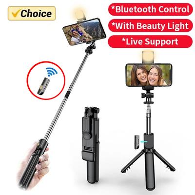 Selfie-Stick kabelloser Stativständer mit Licht Bluetooth-Fernbedienung ausziehbarer Stativ für iPhone Mobiltelefon Live-Streaming