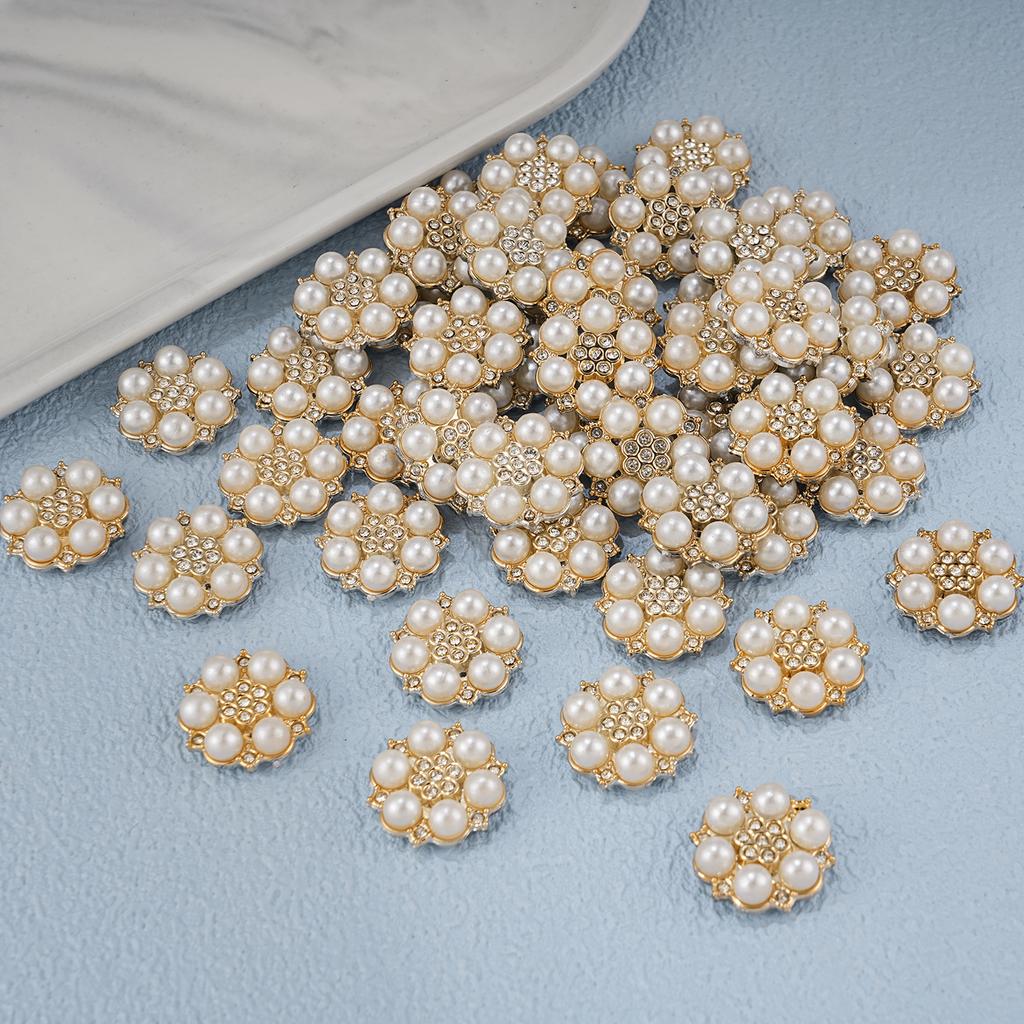 2026 New 2cm 50/57pcs with Diamond Pearl Flower, Imitation Diamond Button Hat Clothing Decoration Sewing Accessories, DIY Crafts