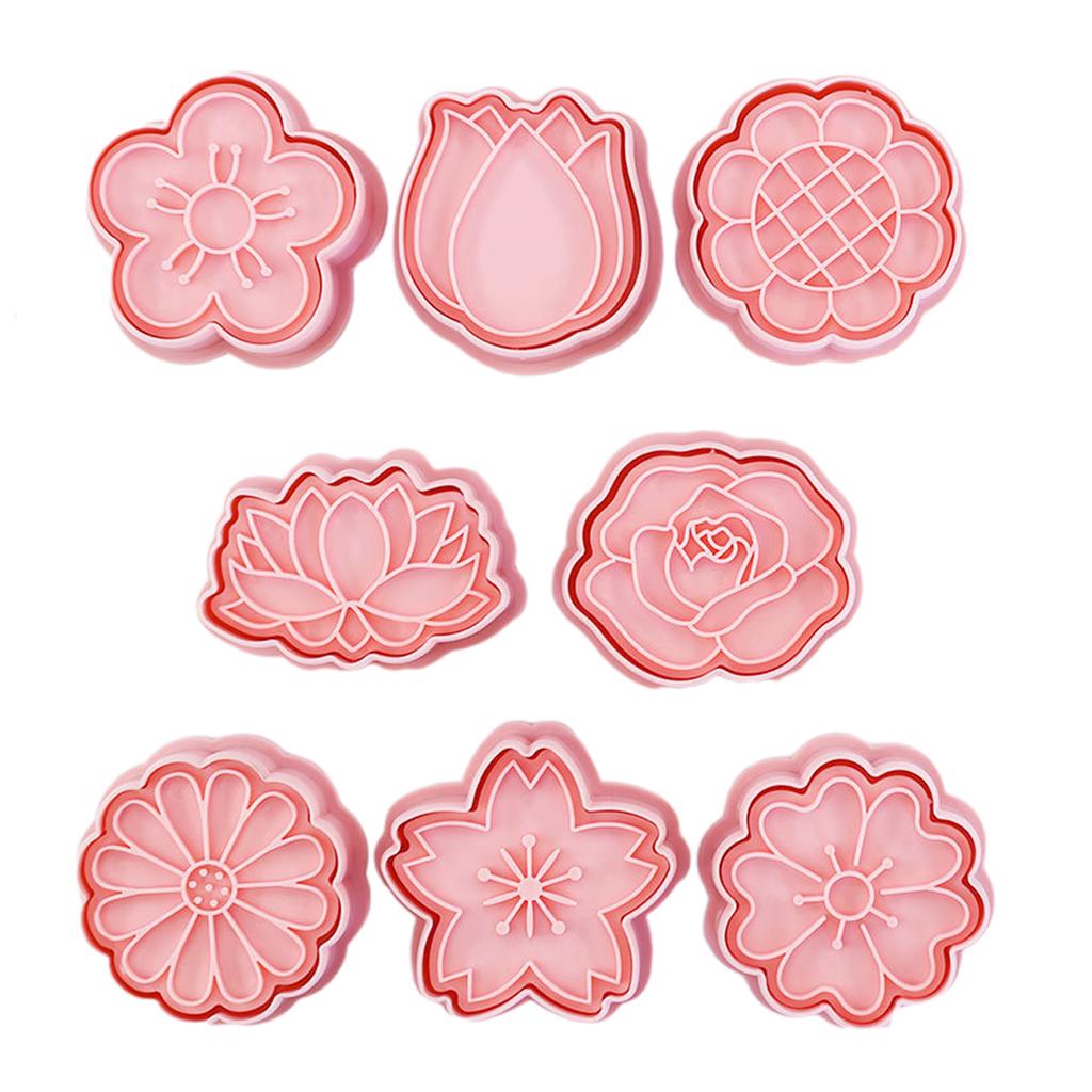 8 PCS Flower Shaped Biscuit Mold PP Material Frosting Cookie Molds Push-type Household Baking Cookie Cutter for Children
