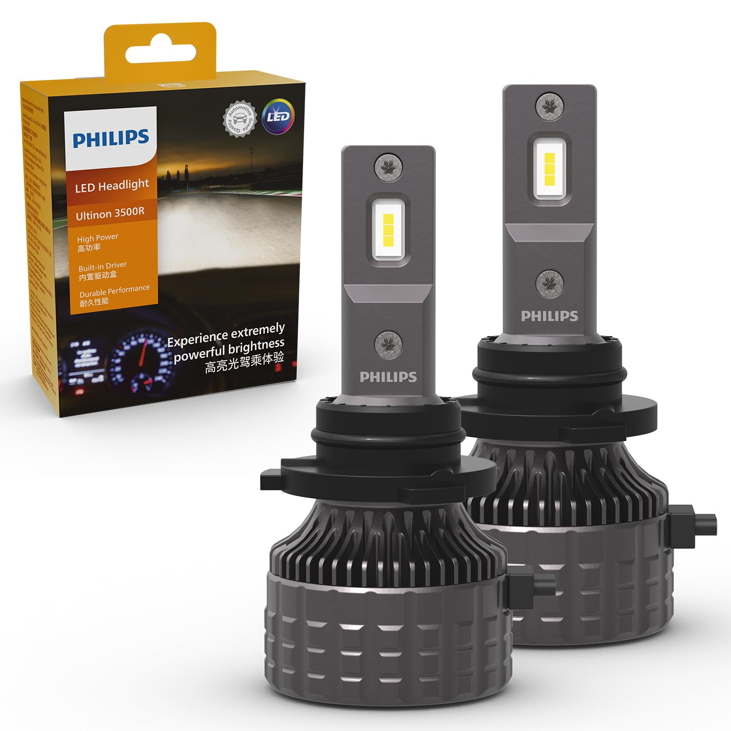 

Philips HB3/4 LED Headlight, 6500K High Brightness Type, High Lumen, Automotive Bulb, PHILIPS 11005U3500X2, Pack of 2 HB3/4