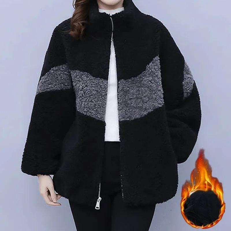Autumn and Winter Lambswool Coat Updated Fur Integrated Granular Wool Coat Women Relaxed Fit Plus Size Womens Clothing