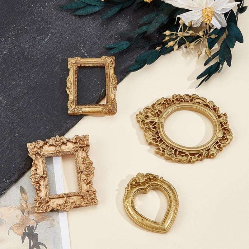 50pcs Vintage Mini Baroque Picture Frame Set Small Baroque Resin Jewelry Holder Mini Rectangle Display Table Wall Hanging Decor