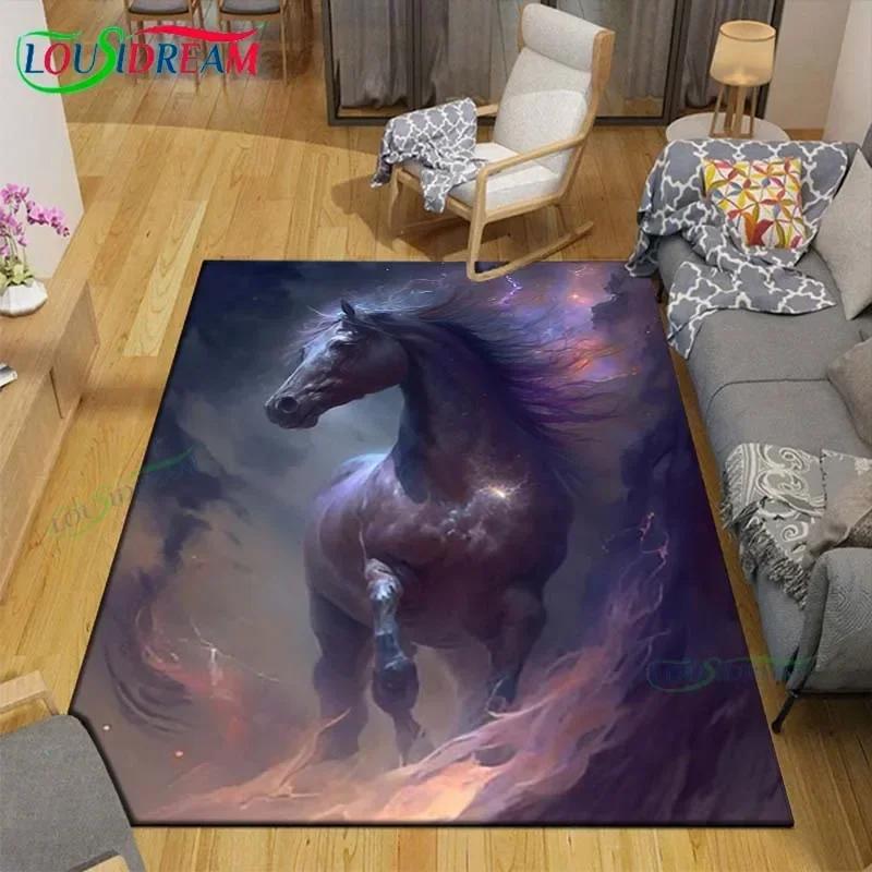 3D Realistic Horse Print Area Rug – Non-Slip Large Carpet for Living Room or Kids Bedroom – Artistic Home Decor Floor Mat