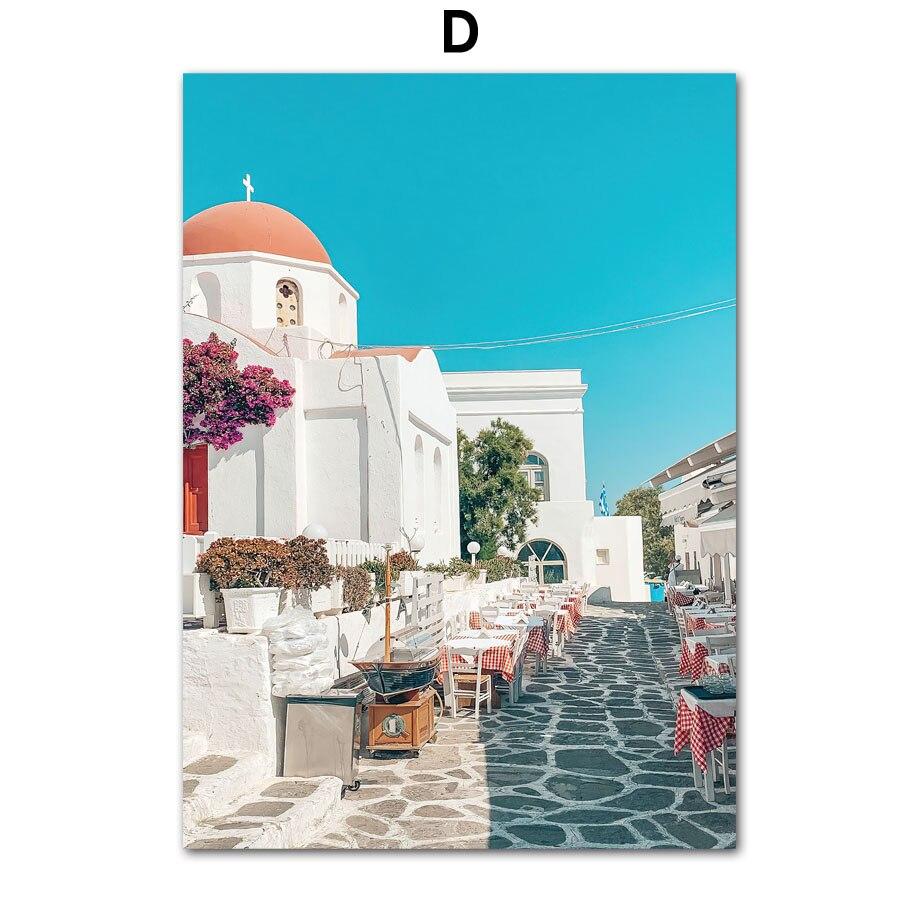 Santorini Ägäis Stadt Skandinavien Blumen Meer NordicPosters Wand Kunst Leinwand Malerei Und Drucke Bilder Für Wohnzimmer Dekor