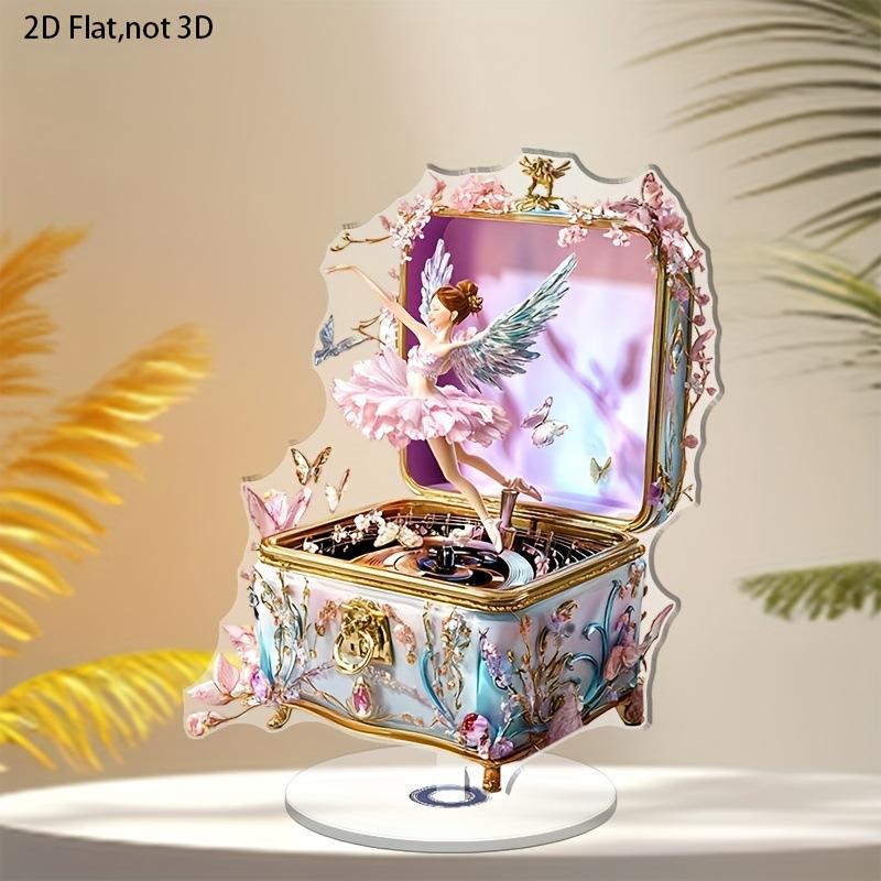 1ks, 2D, Plochý, Rotující, Akrylový, Hrací skříňka Tančící anděl, Balerína, Barevný, Stolní dekorace, Domácí vybavení