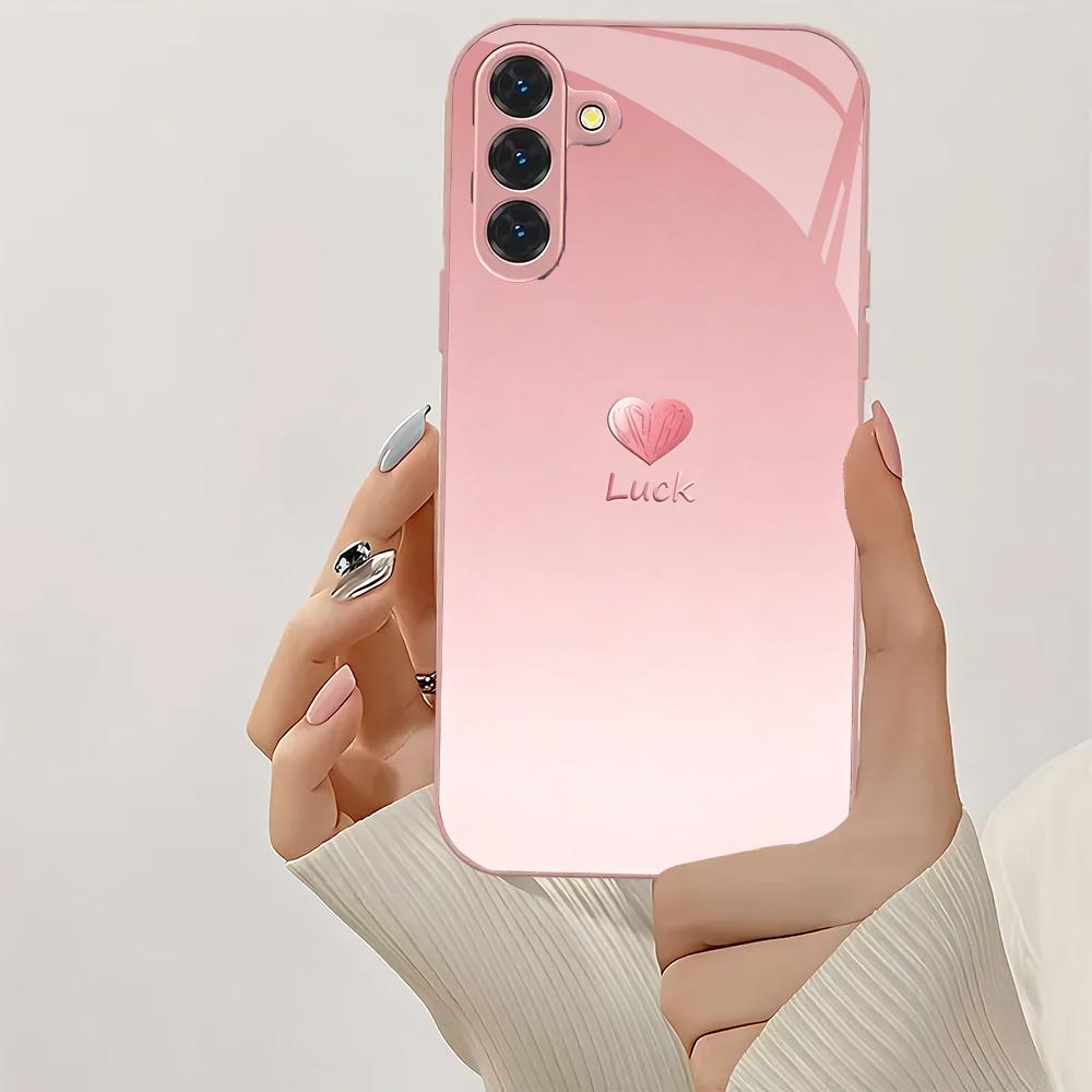 Rosa herzförmige metallische Lackglas-Handyhülle geeignet für Samsung Galaxy S26 S25 S24 S22 S21 S20 FE/Ultra/Plus stoßfest