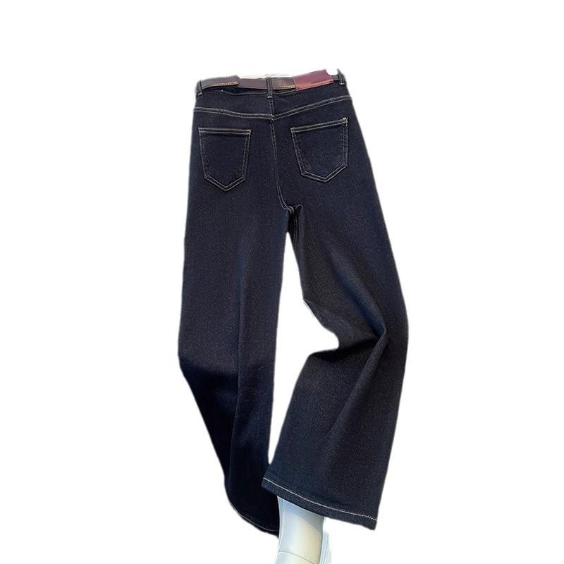 Women's Fleece-lined High-waisted Slim-fit Jeans, 2024 Autumn/Winter Straight-leg Versatile Pants