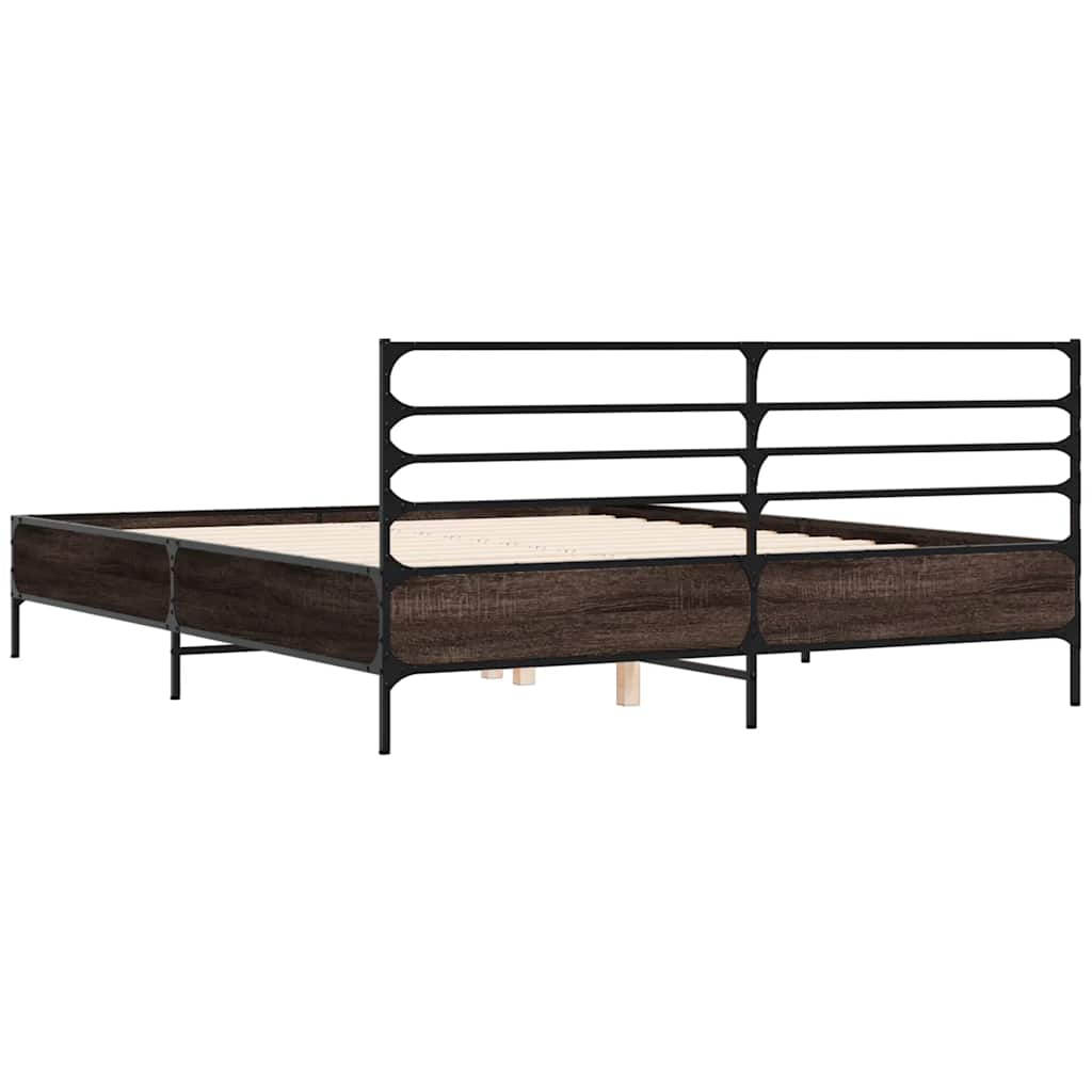 Bed Frame In Smoked Oak Finish 150 X 200 Cm Made of Wood Based Material and Metal