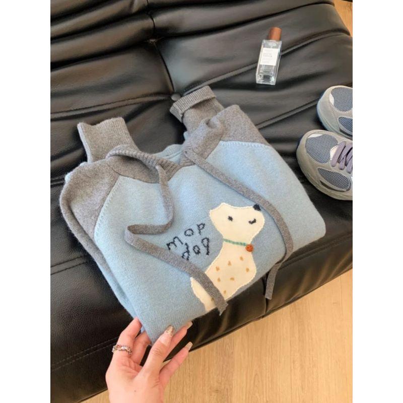 

Gray Blue Hooded Sweater Coat Loose Soft Glutinous Cartoon Blue S [Suggested 37.50 kg-45.00 kg]]