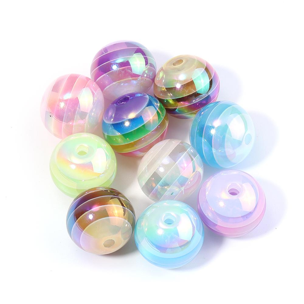 10pcs/Lot 16mm UV Color Plated Candy Rainbow Stripe Beads for Jewelry Making Colorful Resin Beads DIY Bracelet Necklace Wholesal