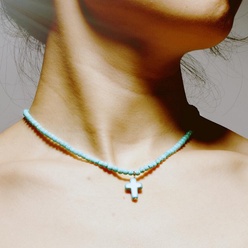 Women Bohemia Turquoise Cross Summer Beach Choker Necklace Jewelry Gift