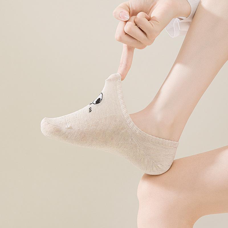 Damen Bootssocken, Dünne Baumwollsocken für Frühling und Sommer, die nicht verrutschen, Silikon Anti-Rutsch Sommer Unsichtbare Socken, Eye Kurze Socken