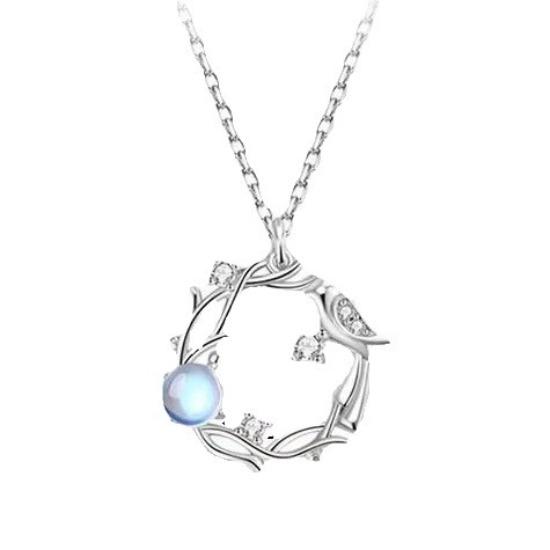 Blauer Eukalyptus und Vogel Halskette Damen Leichter Luxus Geburtstagsjubiläum Valentinstag Geschenk für Freundin