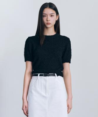 MUSINSA STANDARD WOMAN Women'S Fancy Yarn Crew Neck Short Sleeve Knit [Black]