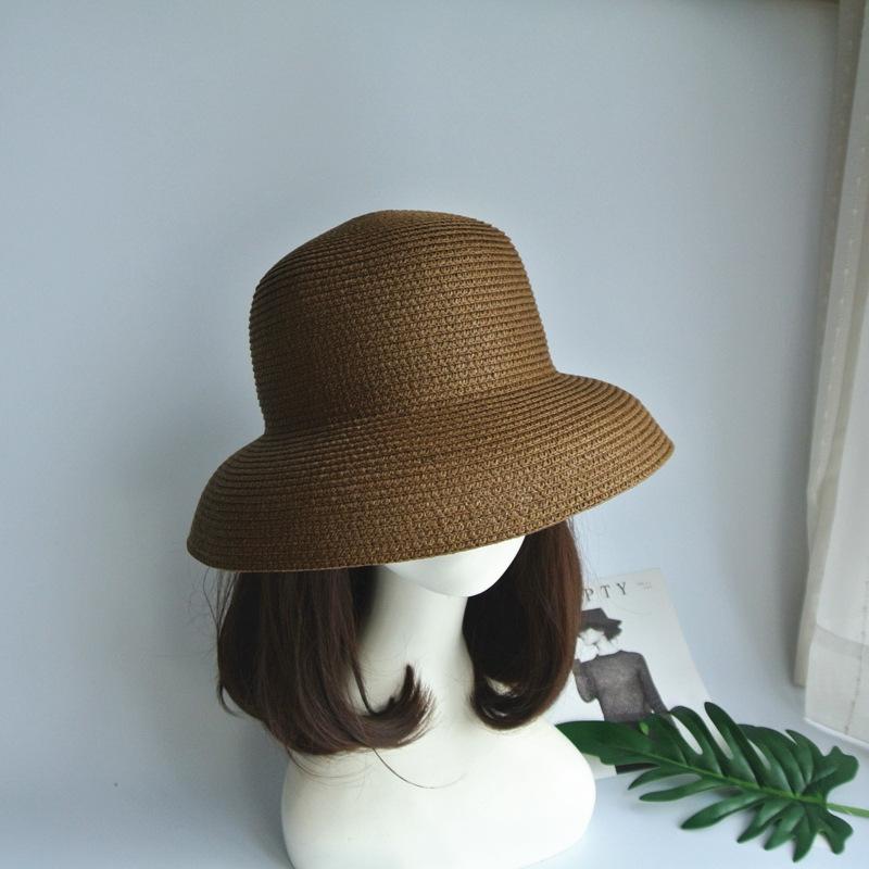 French Retro Elegant Hepburn Black Straw Hat Women'S Summer Sunshade Sun Protection Versatile Top Hat Bell Fisherman Basin Hat