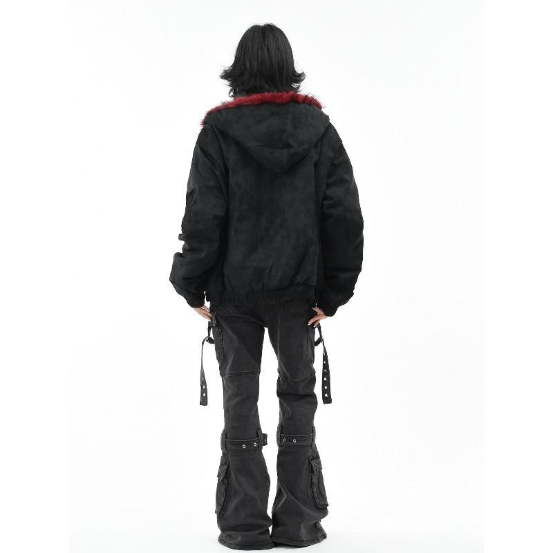 Amerikanische Retro Kapuzenjacke Herren Damen Winter Samt Kurz Locker Warm